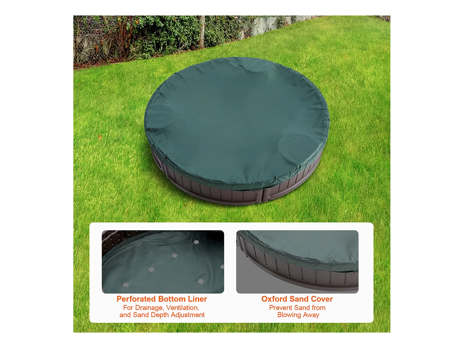 Bac à Sable SucceBuy, Rond HDPE, Extérieur Jardin, 3-12 Ans, pour Extérieur, Jardin, Plage, Parc