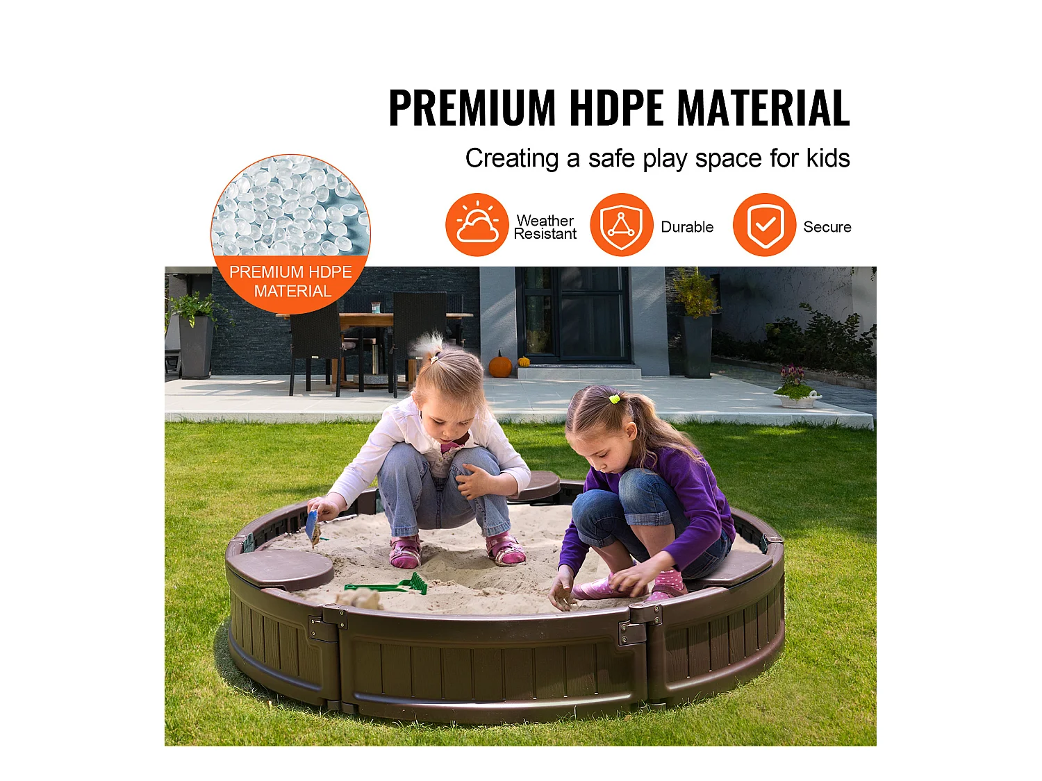 Bac à Sable SucceBuy, Rond HDPE, Extérieur Jardin, 3-12 Ans, pour Extérieur, Jardin, Plage, Parc