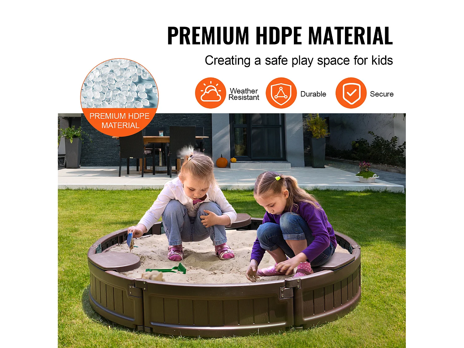 Bac à Sable SucceBuy, Rond HDPE, Extérieur Jardin, 3-12 Ans, pour Extérieur, Jardin, Plage, Parc