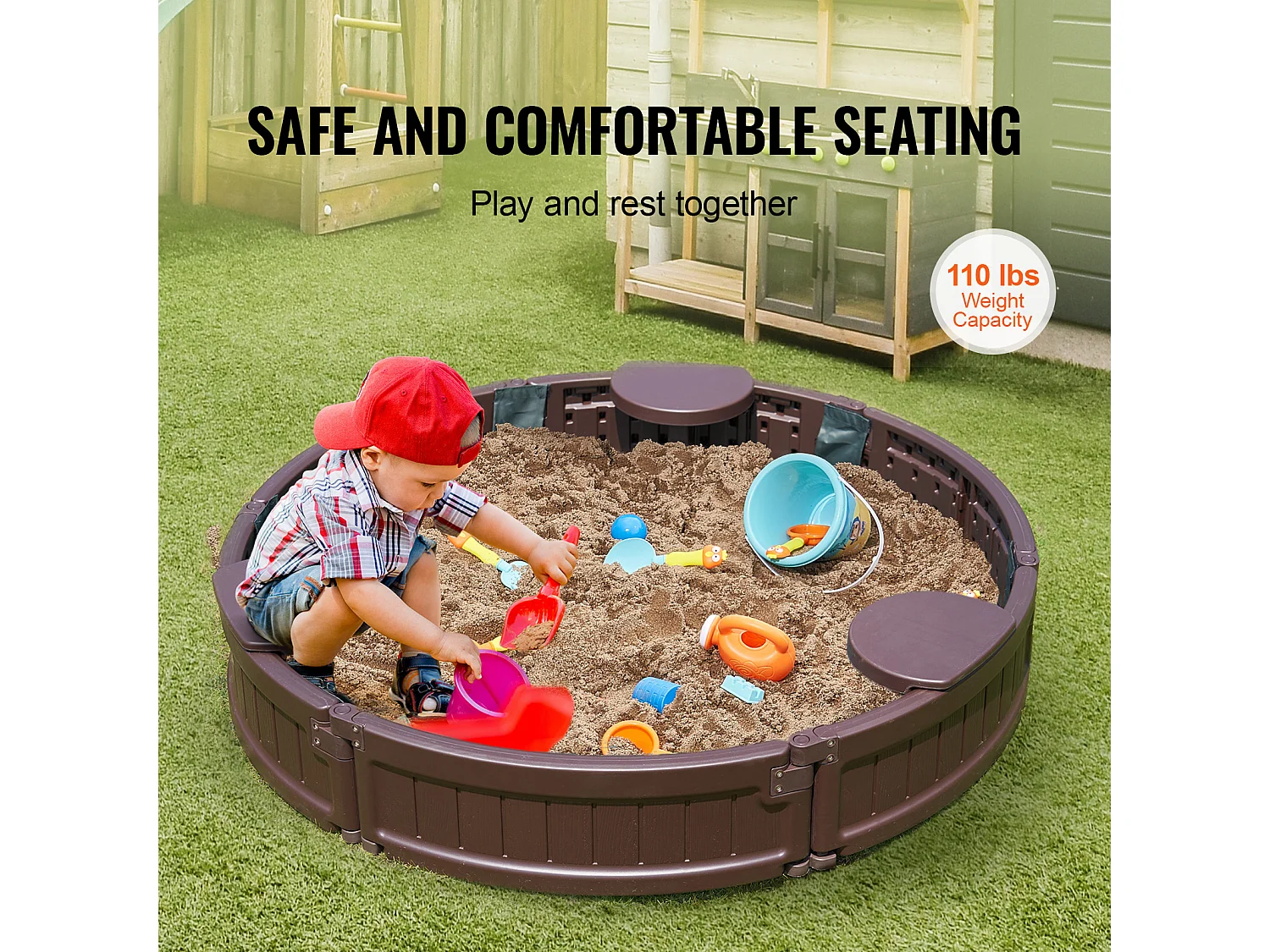 Bac à Sable SucceBuy, Rond HDPE, Extérieur Jardin, 3-12 Ans, pour Extérieur, Jardin, Plage, Parc