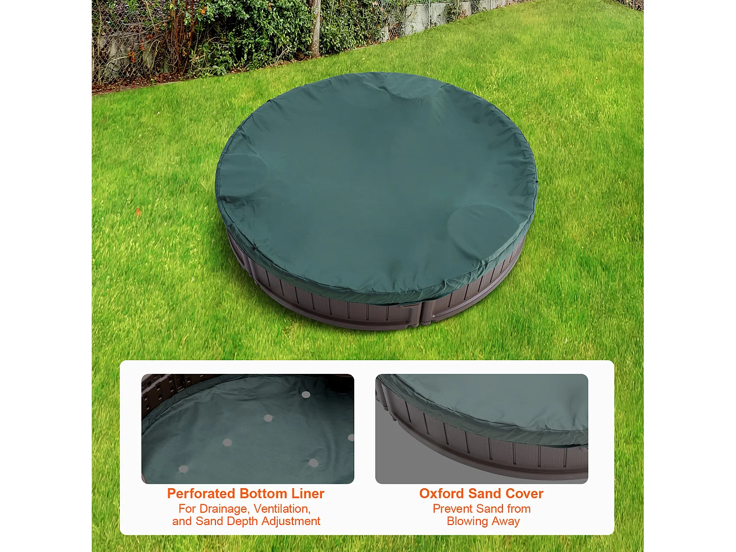 Bac à Sable SucceBuy, Rond HDPE, Extérieur Jardin, 3-12 Ans, pour Extérieur, Jardin, Plage, Parc