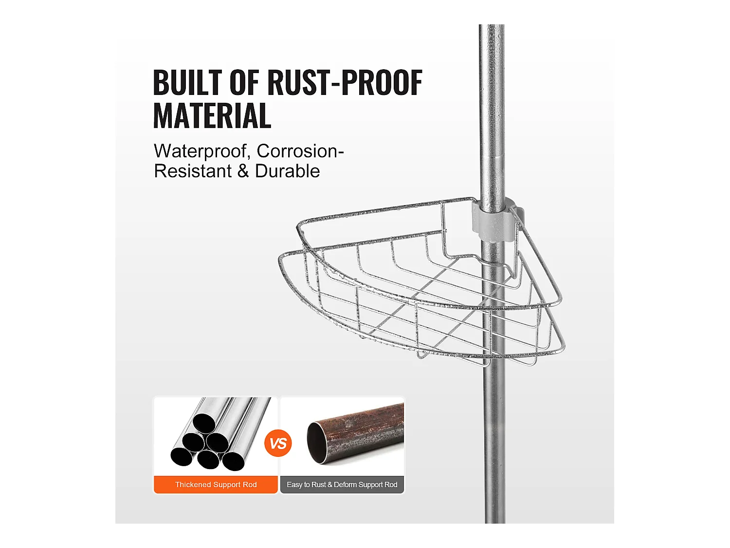 Étagère d'Angle de Douche SucceBuy Poteau de Tension pour Panier de Douche d'Angle de 1.42 m à 2.90 m de Hauteur, Antirouille