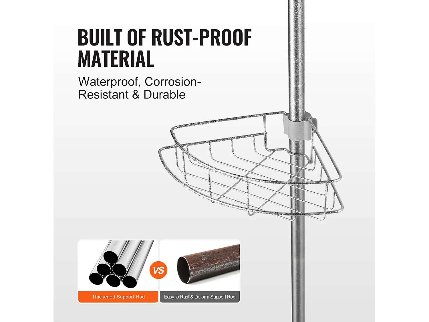 Mensola Angolare per Doccia SucceBuy Mensola Angolare per Doccia, Asta di Tensione per Cestello Angolare per Doccia da 1.42 m a 2.90 m di Altezza, Antiruggine