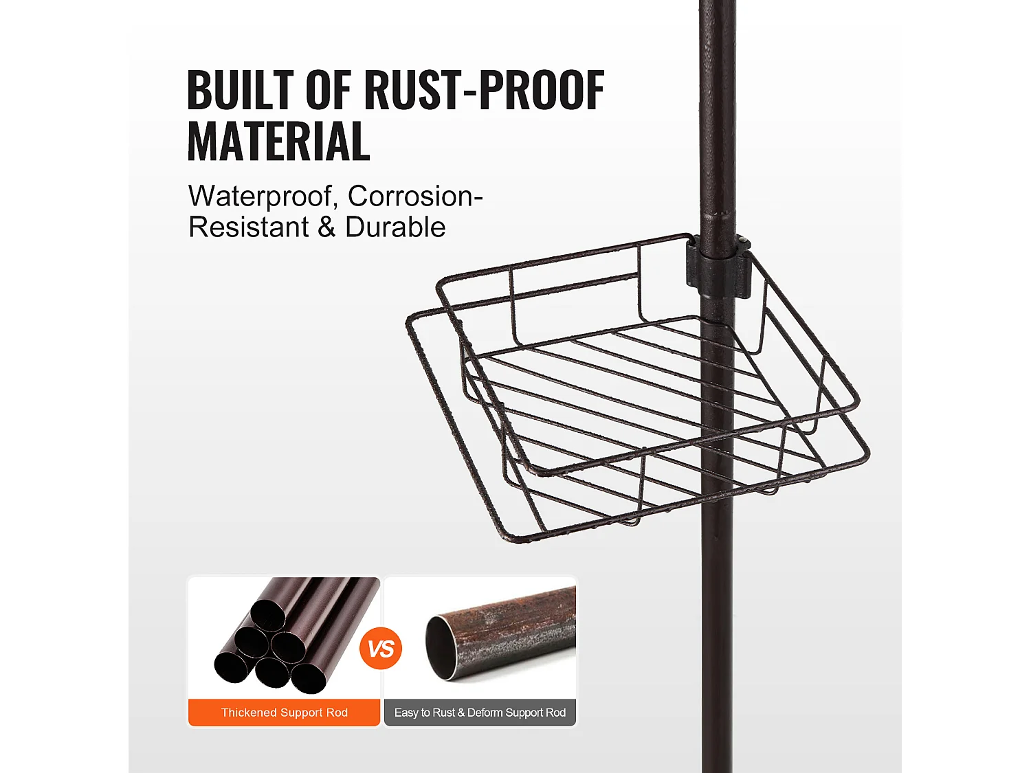 Étagère d'Angle de Douche SucceBuy Poteau de Tension pour Panier de Douche d'Angle de 1.06 m à 2.90 m, Antirouille