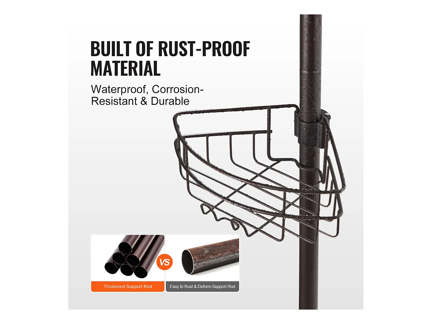 Douchehoekplank SucceBuy Hoekplank D D Hoekdouche Caddy Spanpot voor Hoekdouchemand 0.99m tot 3.17m Hoogte Antiroest