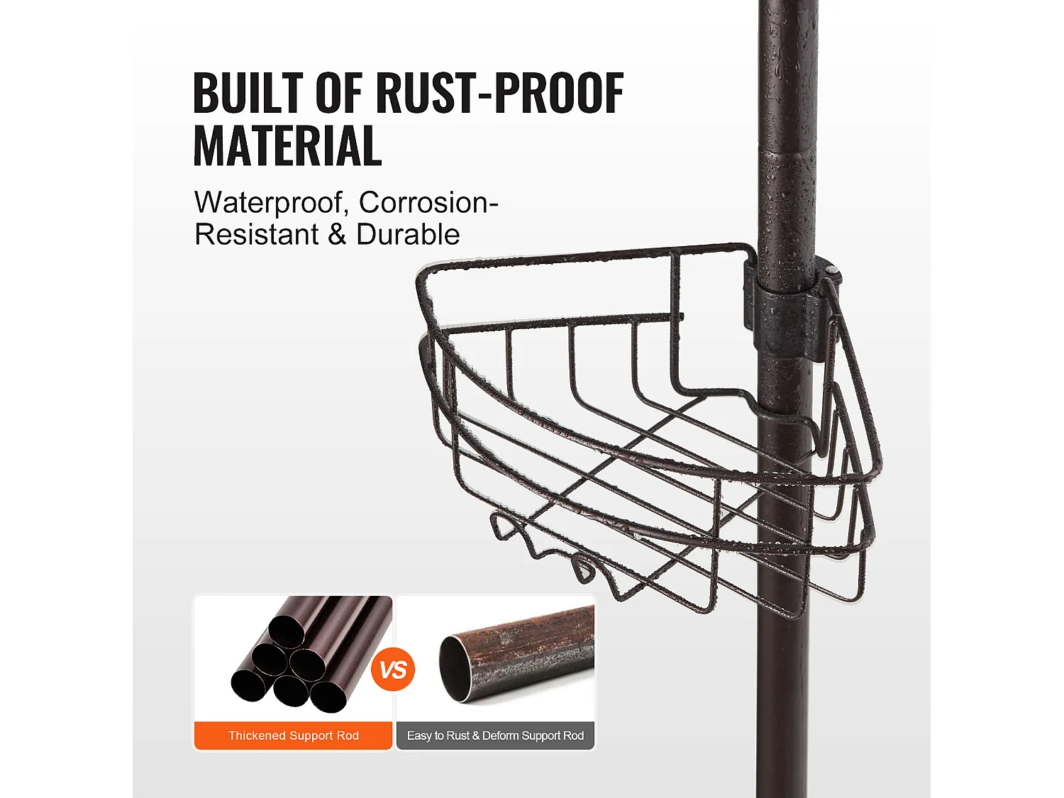 Étagère d'Angle de Douche SucceBuy Poteau de Tension pour Panier de Douche d'Angle de 0.99 m à 3.17 m de Hauteur, Antirouille