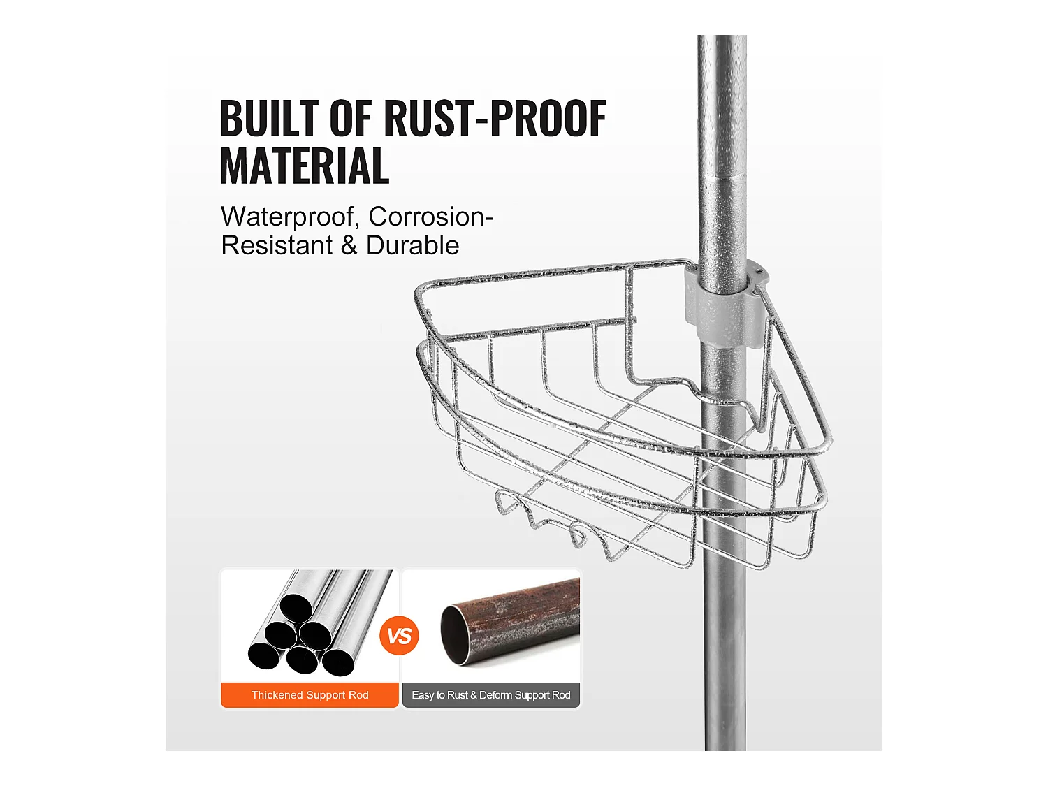 Étagère d'Angle de Douche SucceBuy Poteau de Tension pour Panier de Douche d'Angle de 0.99 m à 3.17 m de Hauteur, Antirouille
