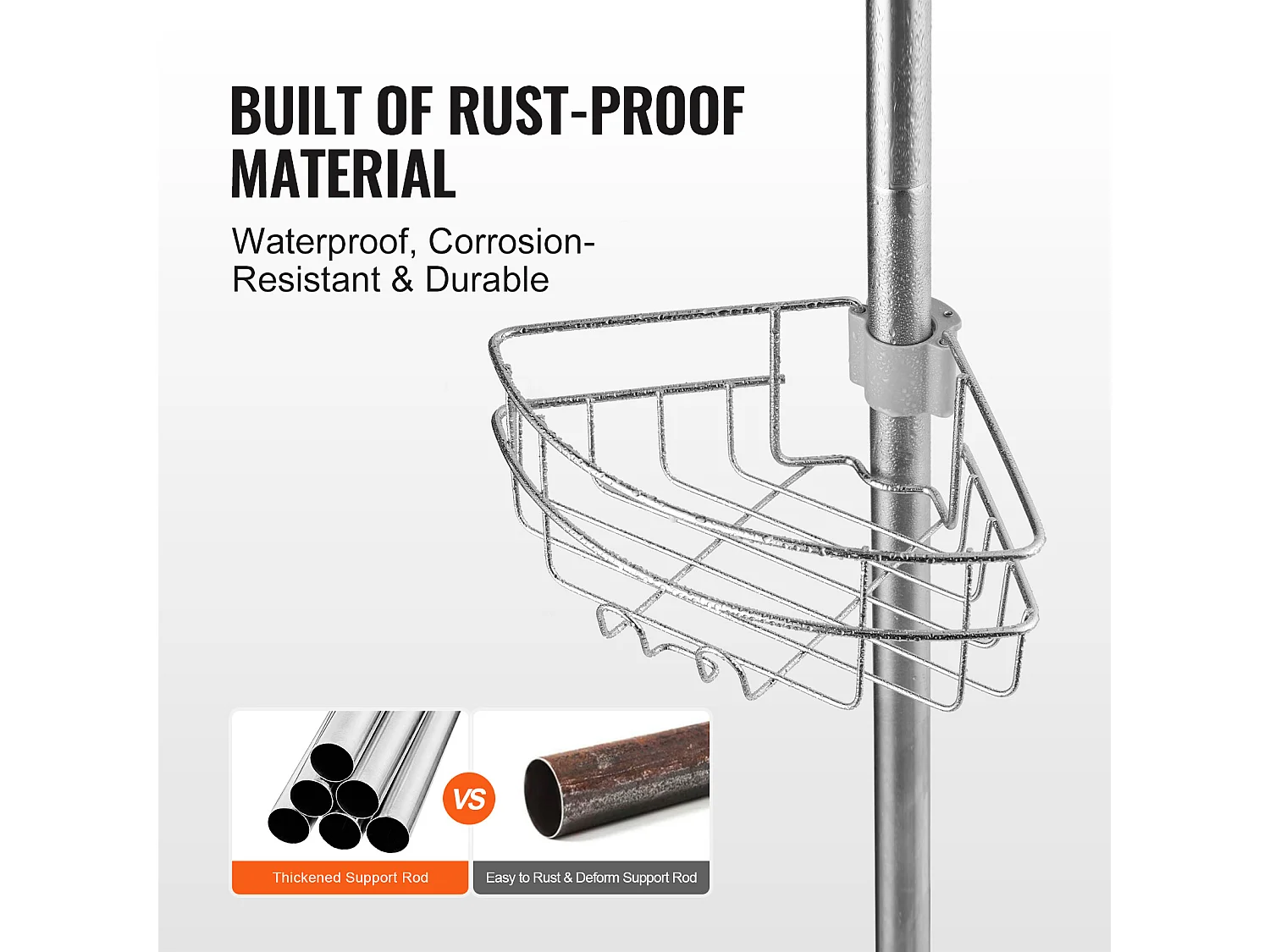 Étagère d'Angle de Douche SucceBuy Poteau de Tension pour Panier de Douche d'Angle de 0.99 m à 3.17 m de Hauteur, Antirouille