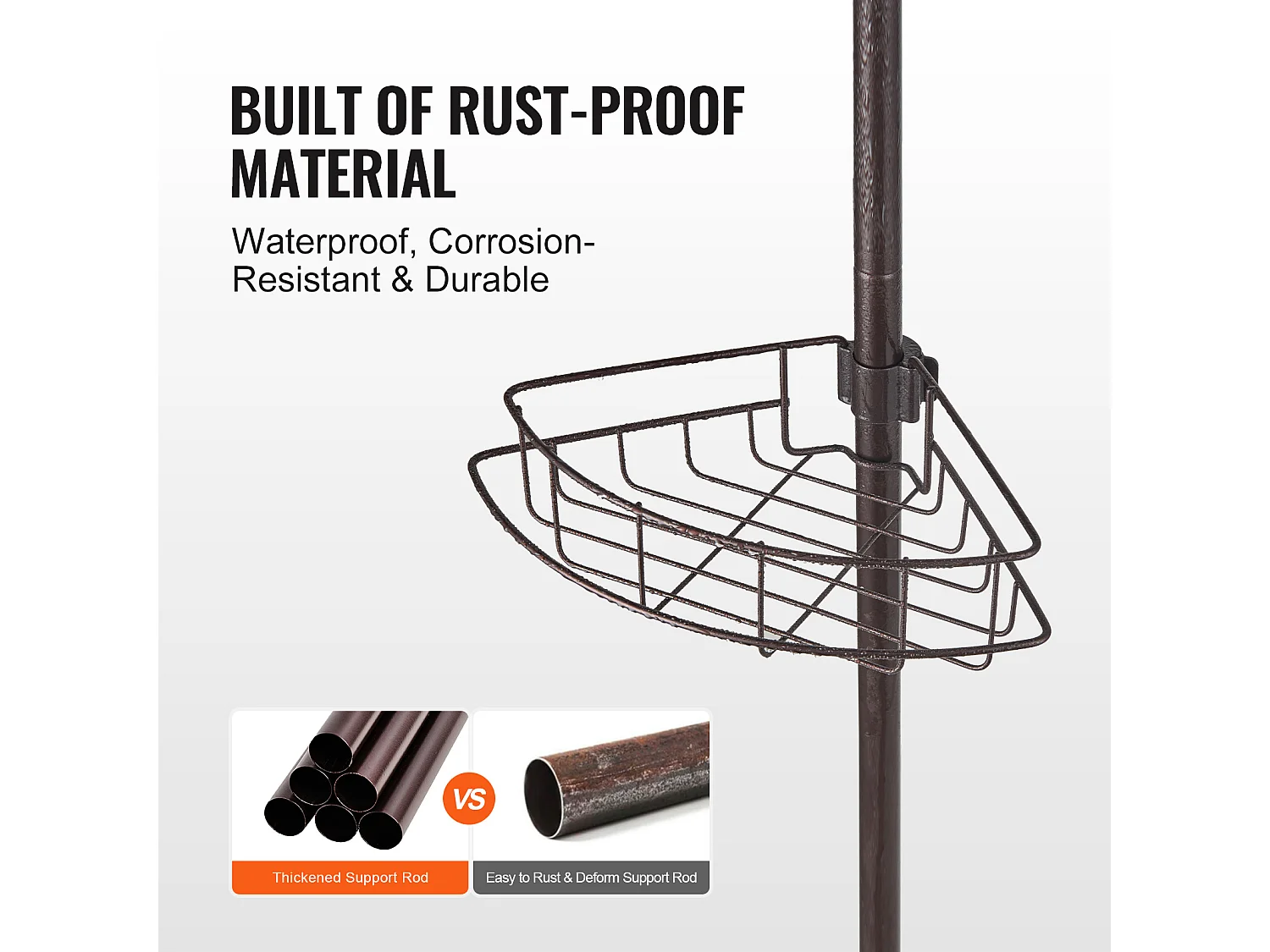 Étagère d'Angle de Douche SucceBuy Poteau de Tension pour Panier de Douche d'Angle de 1.42 m à 2.90 m de Hauteur, Antirouille
