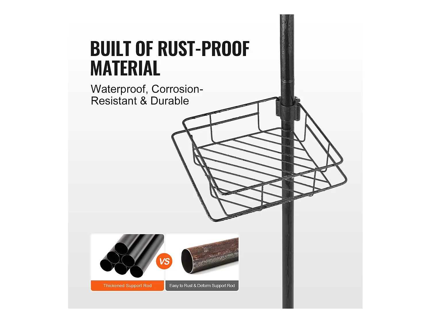 Étagère d'Angle de Douche SucceBuy Poteau de Tension pour Panier de Douche d'Angle de 1.06 m à 2.90 m de Hauteur, Antirouille