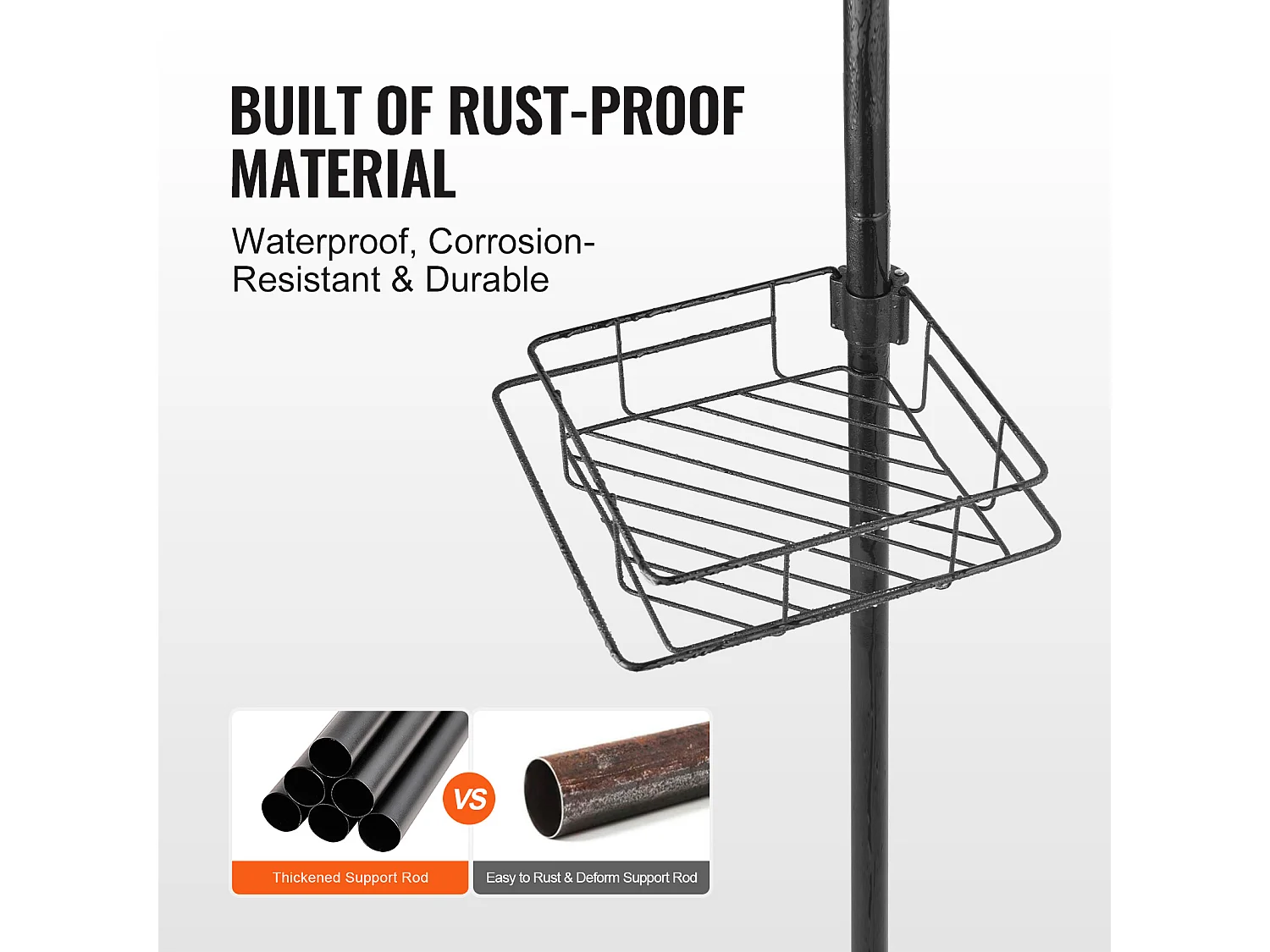 Étagère d'Angle de Douche SucceBuy Poteau de Tension pour Panier de Douche d'Angle de 1.06 m à 2.90 m de Hauteur, Antirouille