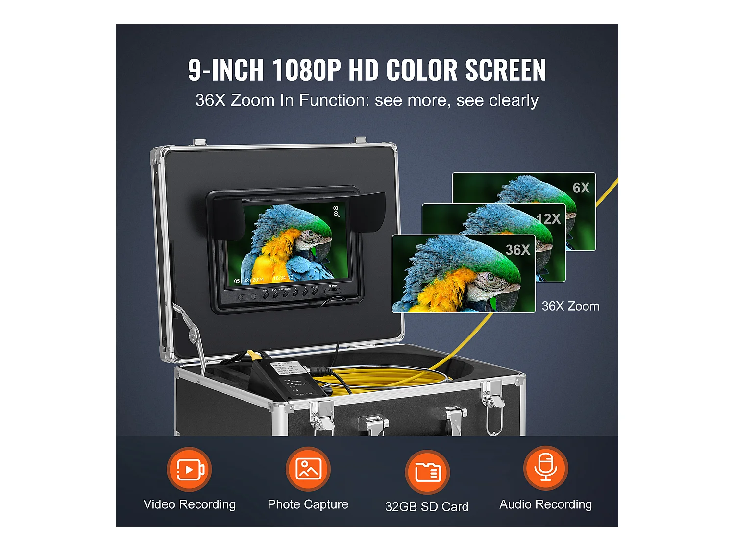 Caméra d'Égout SucceBuy, 50m de Long, Caméra de Conduit à Nivellement Automatique avec Localisateur 512 Hz et Zoom 36X