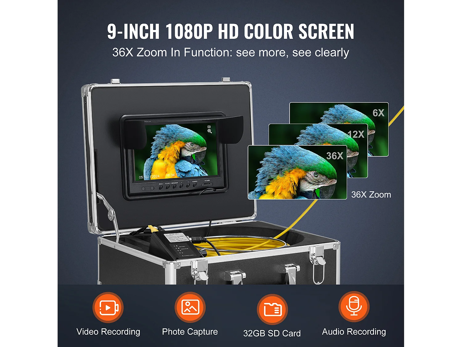 Caméra d'Égout SucceBuy, 50m de Long, Caméra de Conduit à Nivellement Automatique avec Localisateur 512 Hz et Zoom 36X