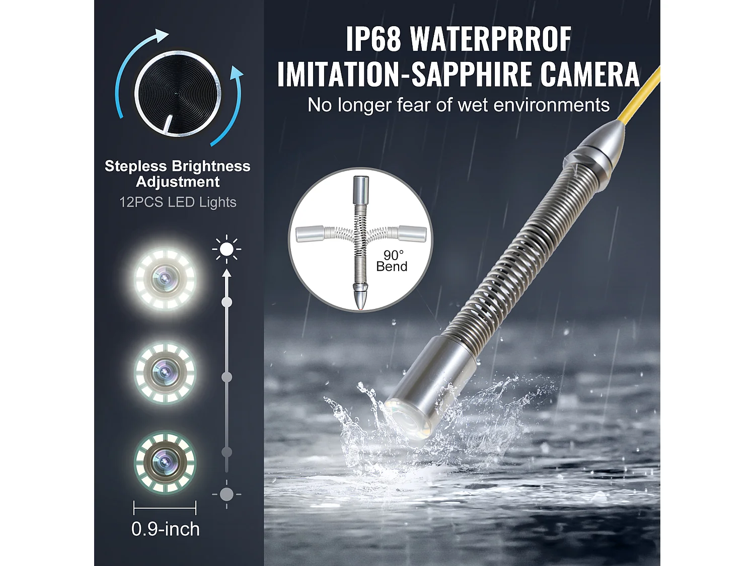 Caméra d'Égout SucceBuy, 50m de Long, Caméra de Conduit à Nivellement Automatique avec Localisateur 512 Hz et Zoom 36X