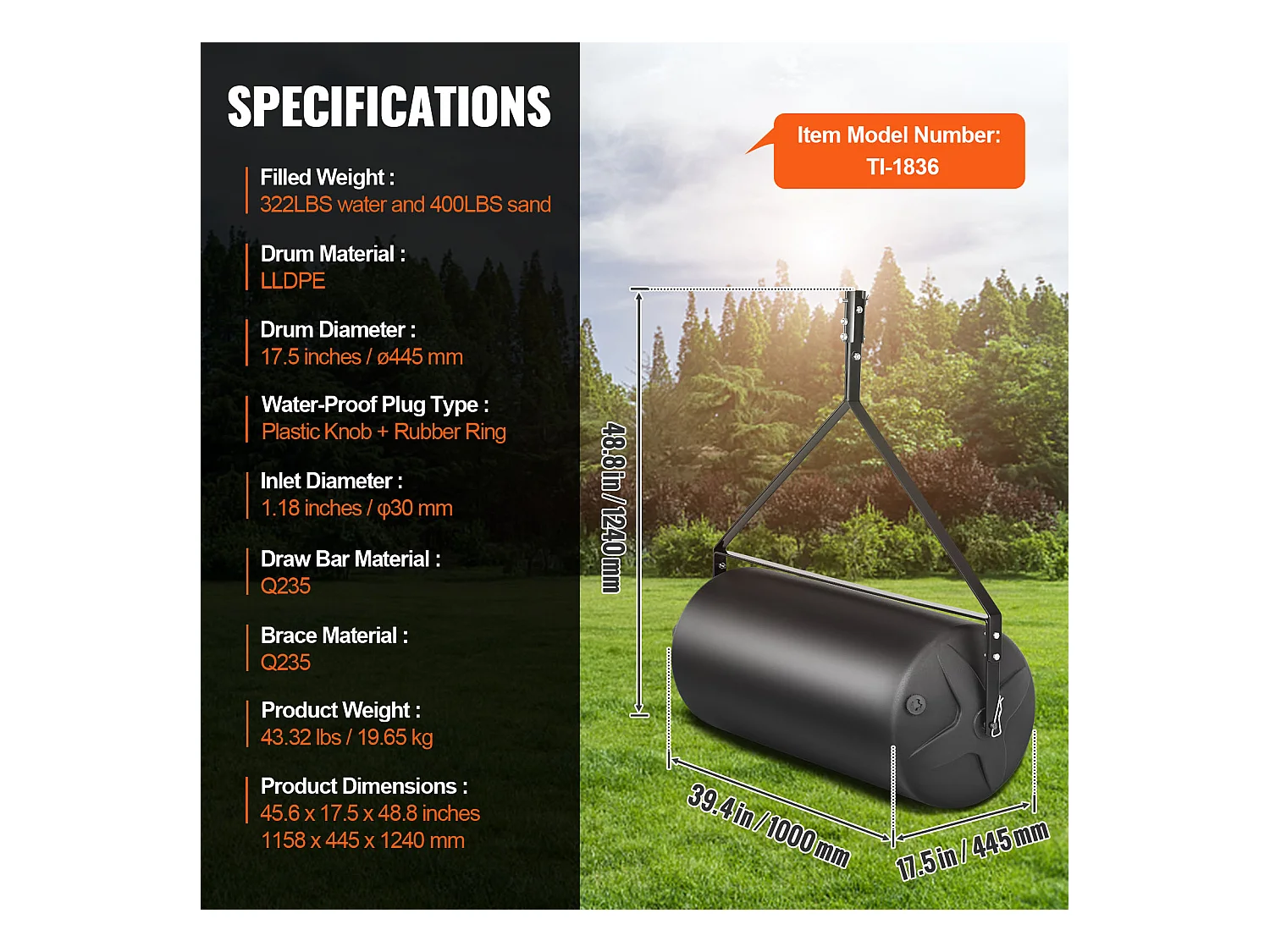 Rullino per Erba SucceBuy Tratto da 181KG, Rullino per Erba Riempito di Sabbia e Acqua