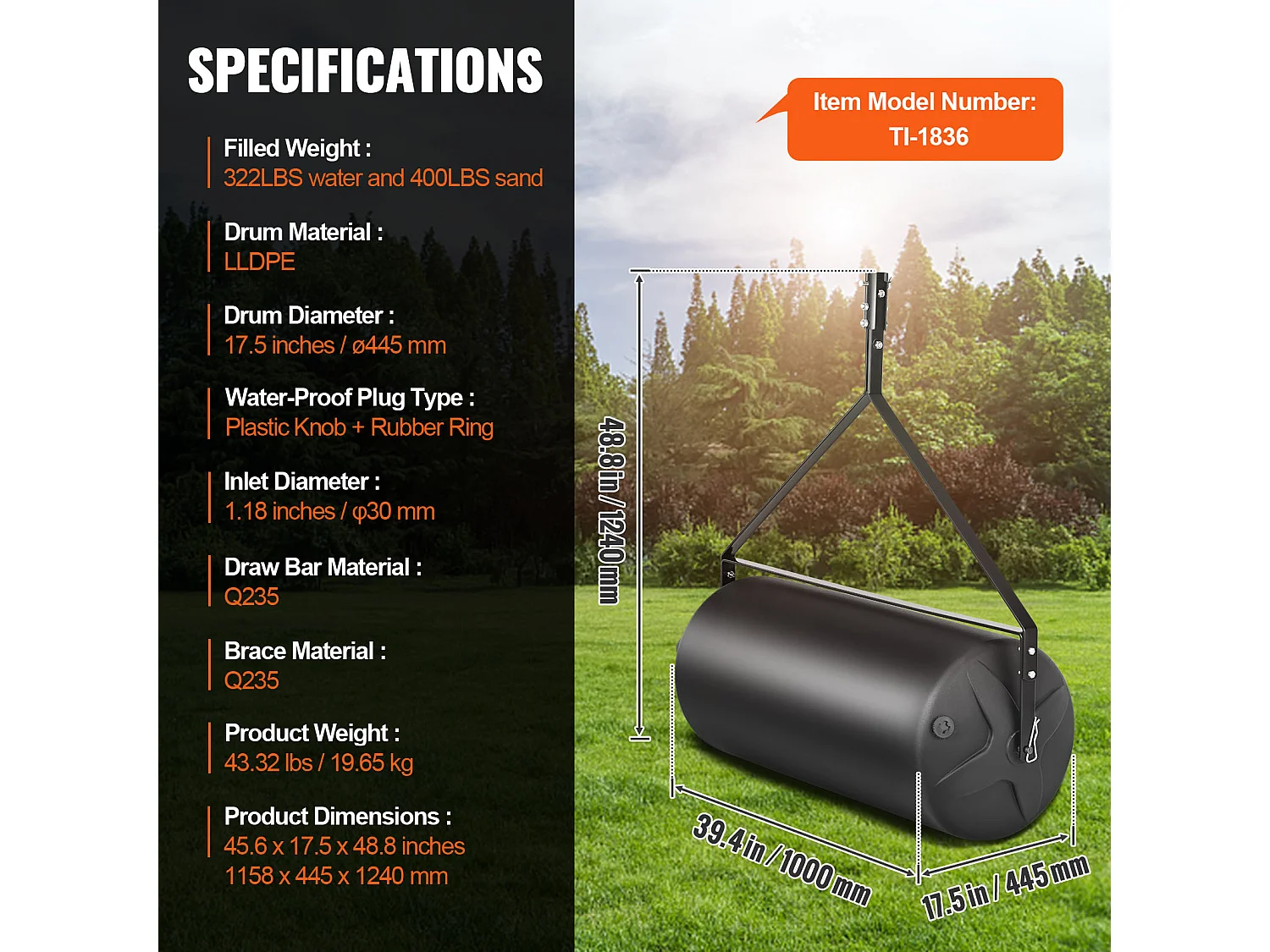 Rullino per Erba SucceBuy Tratto da 181KG, Rullino per Erba Riempito di Sabbia e Acqua