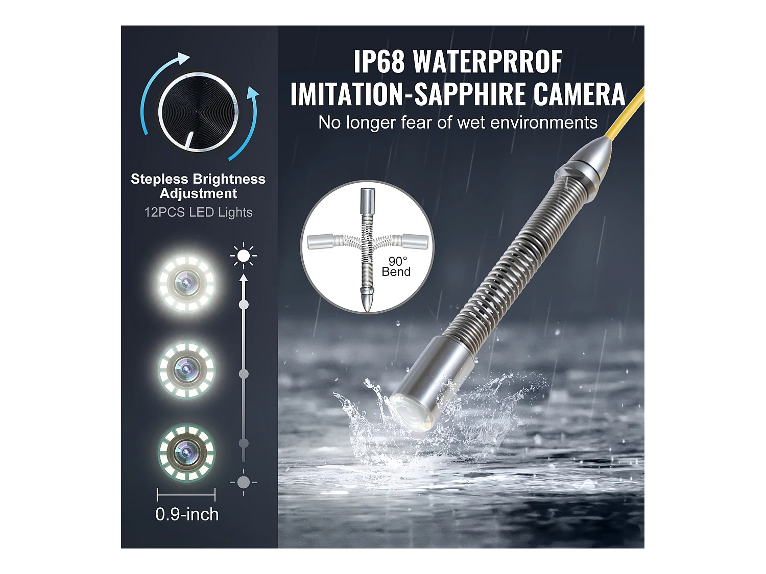 Caméra d'Égout SucceBuy, Taille 50 m, Caméra de Conduit de Drainage à Nivellement Automatique avec Localisateur 512 Hz