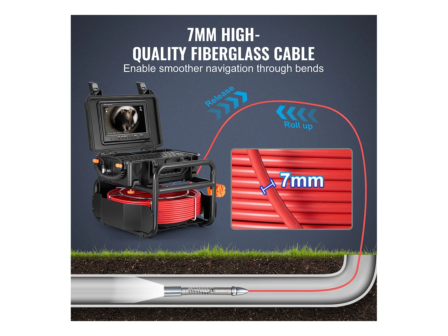 Caméra d'Égout SucceBuy,50 m de Longueur, Caméra de Drainage à Nivellement Automatique avec Émetteur 512 Hz