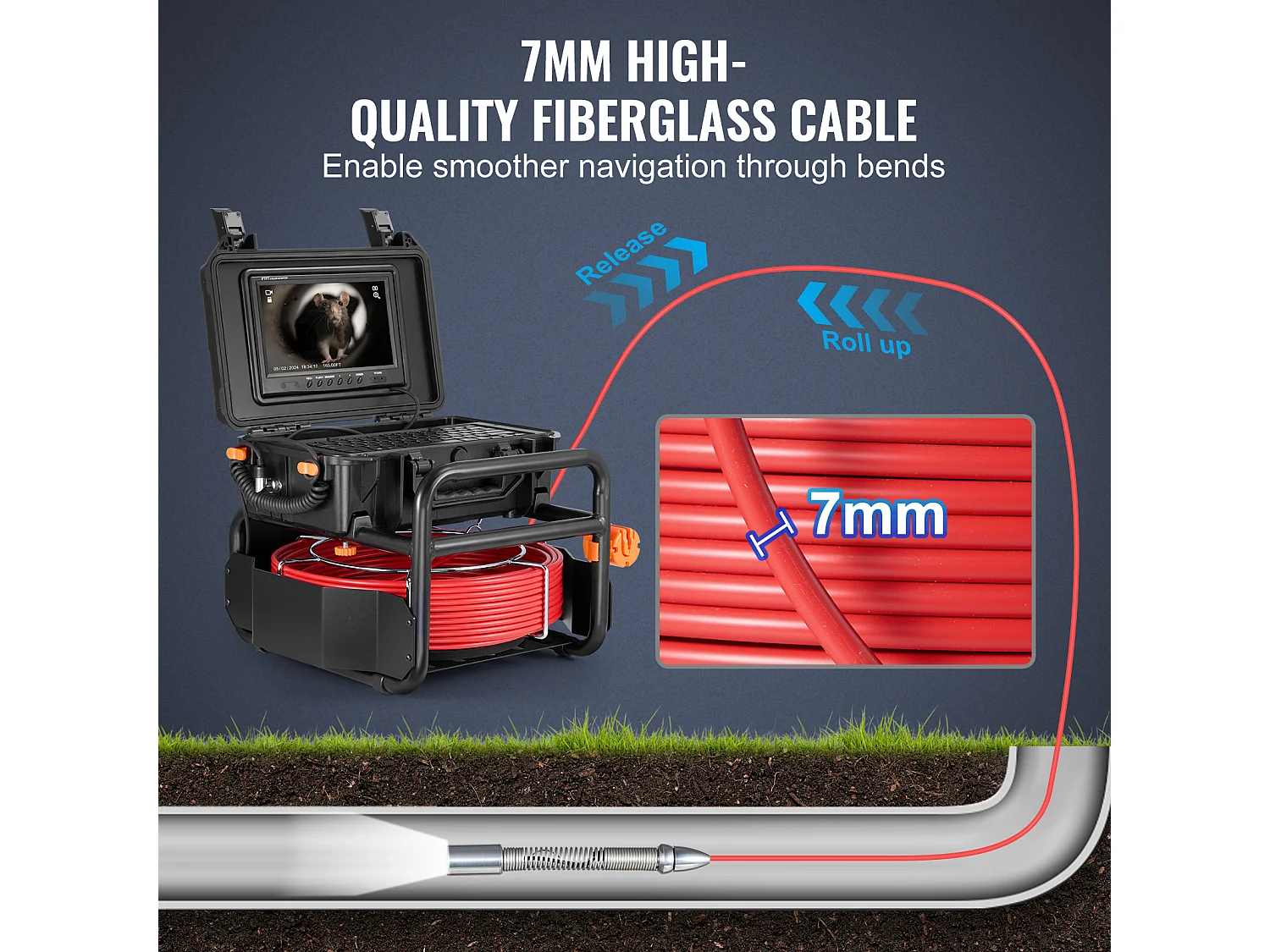 Caméra d'Égout SucceBuy,50 m de Longueur, Caméra de Drainage à Nivellement Automatique avec Émetteur 512 Hz