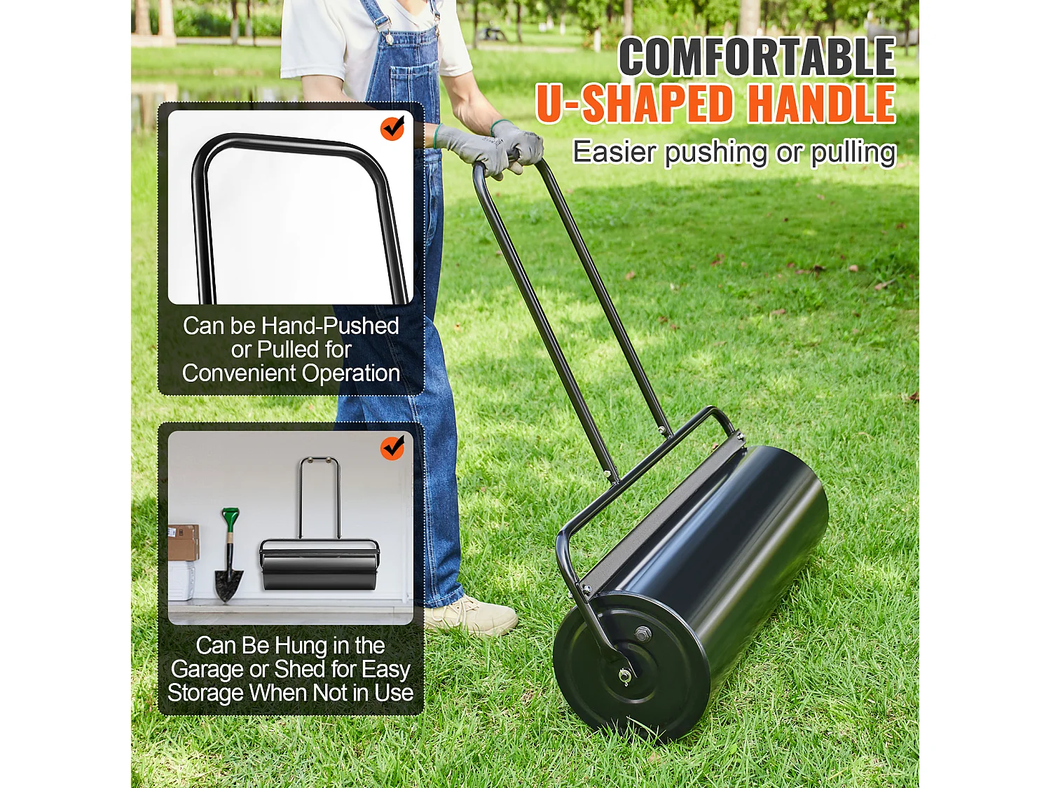 Rouleau à  Gazon SucceBuy de 64L, Rouleau de Gazon en Acier Rempli de Sable/Eau, à Pousser