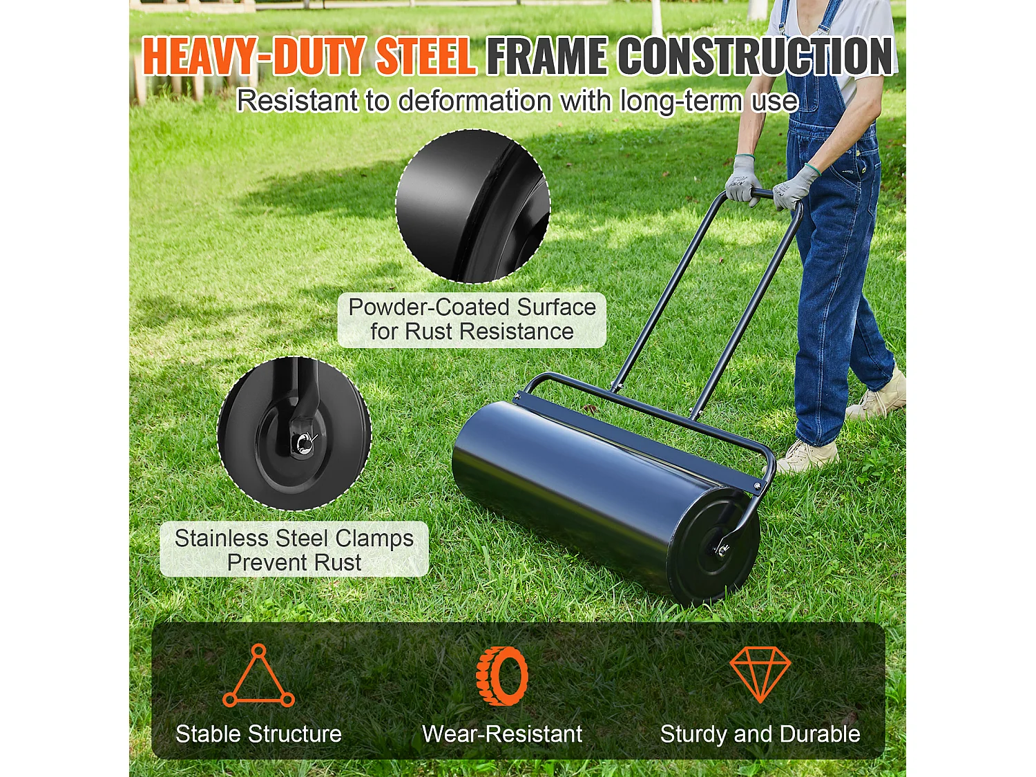 Rouleau à  Gazon SucceBuy de 64L, Rouleau de Gazon en Acier Rempli de Sable/Eau, à Pousser