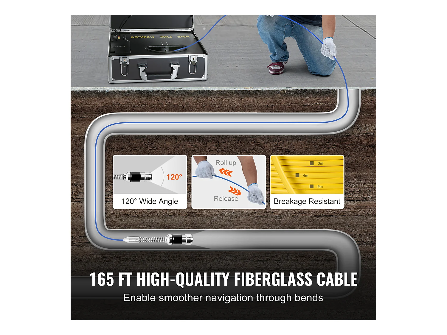 Caméra d'Égout SucceBuy, Câble de 50 m, Caméra d'Inspection de Tuyaux avec Écran de 18 cm