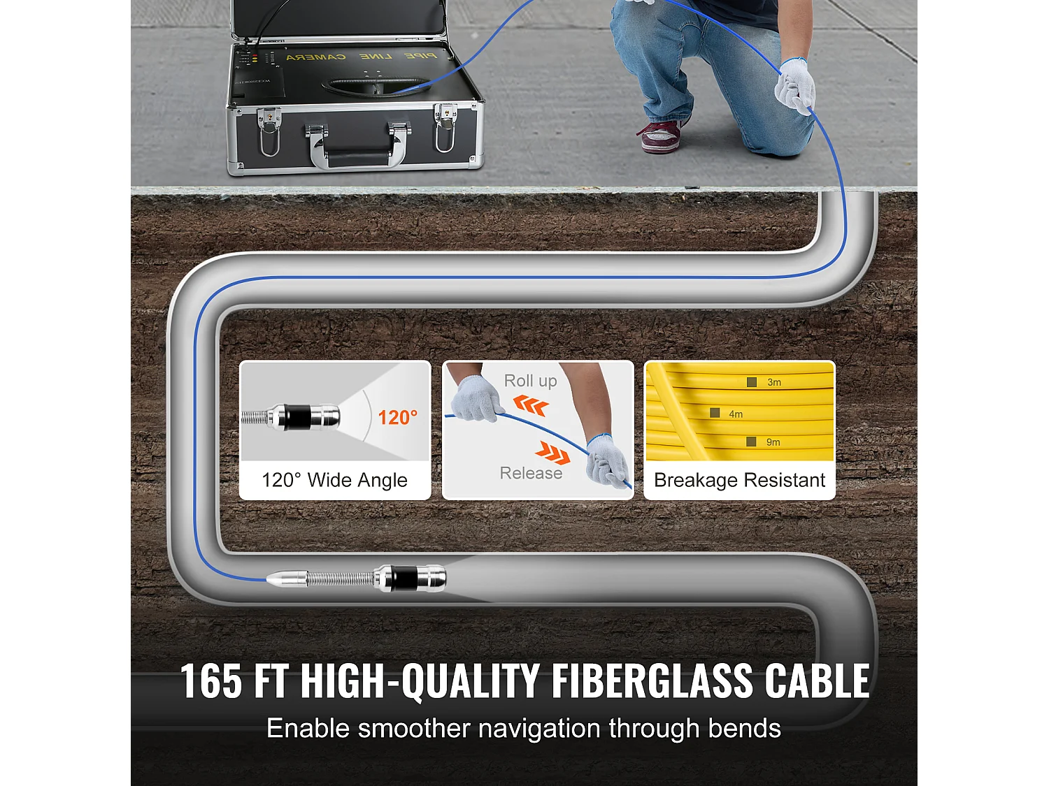 Caméra d'Égout SucceBuy, Câble de 50 m, Caméra d'Inspection de Tuyaux avec Écran de 18 cm