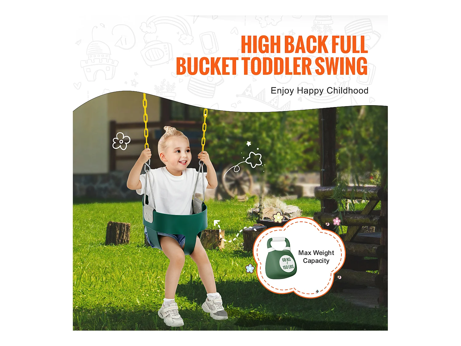 Siège de Balançoire pour Tout-Petits SucceBuy, Dossier Haut, Baquet Complet, Capacité de 68 kg, Balançoire pour Bébé