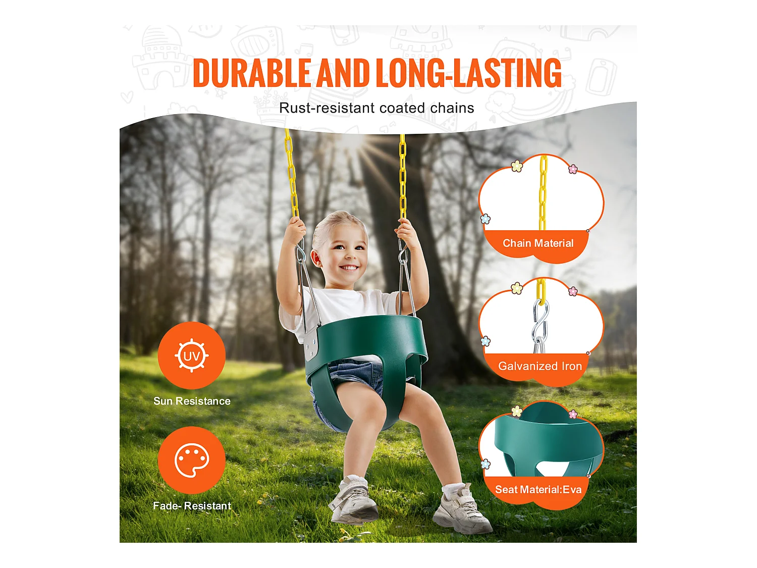 Siège de Balançoire pour Tout-Petits SucceBuy, Dossier Haut, Baquet Complet, Capacité de 68 kg, Balançoire pour Bébé