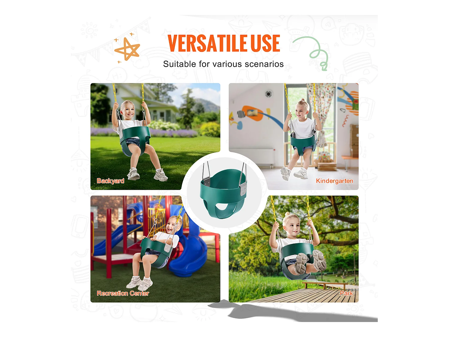 Siège de Balançoire pour Tout-Petits SucceBuy, Dossier Haut, Baquet Complet, Capacité de 68 kg, Balançoire pour Bébé