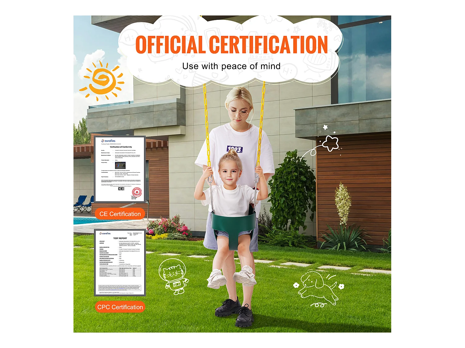 Siège de Balançoire pour Tout-Petits SucceBuy, Dossier Haut, Baquet Complet, Capacité de 68 kg, Balançoire pour Bébé