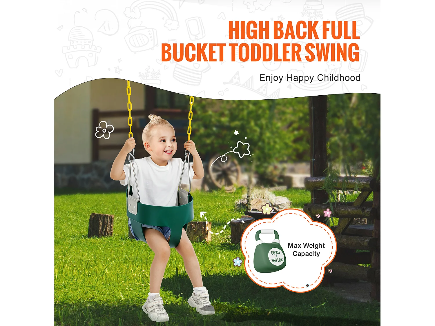 Siège de Balançoire pour Tout-Petits SucceBuy, Dossier Haut, Baquet Complet, Capacité de 68 kg, Balançoire pour Bébé