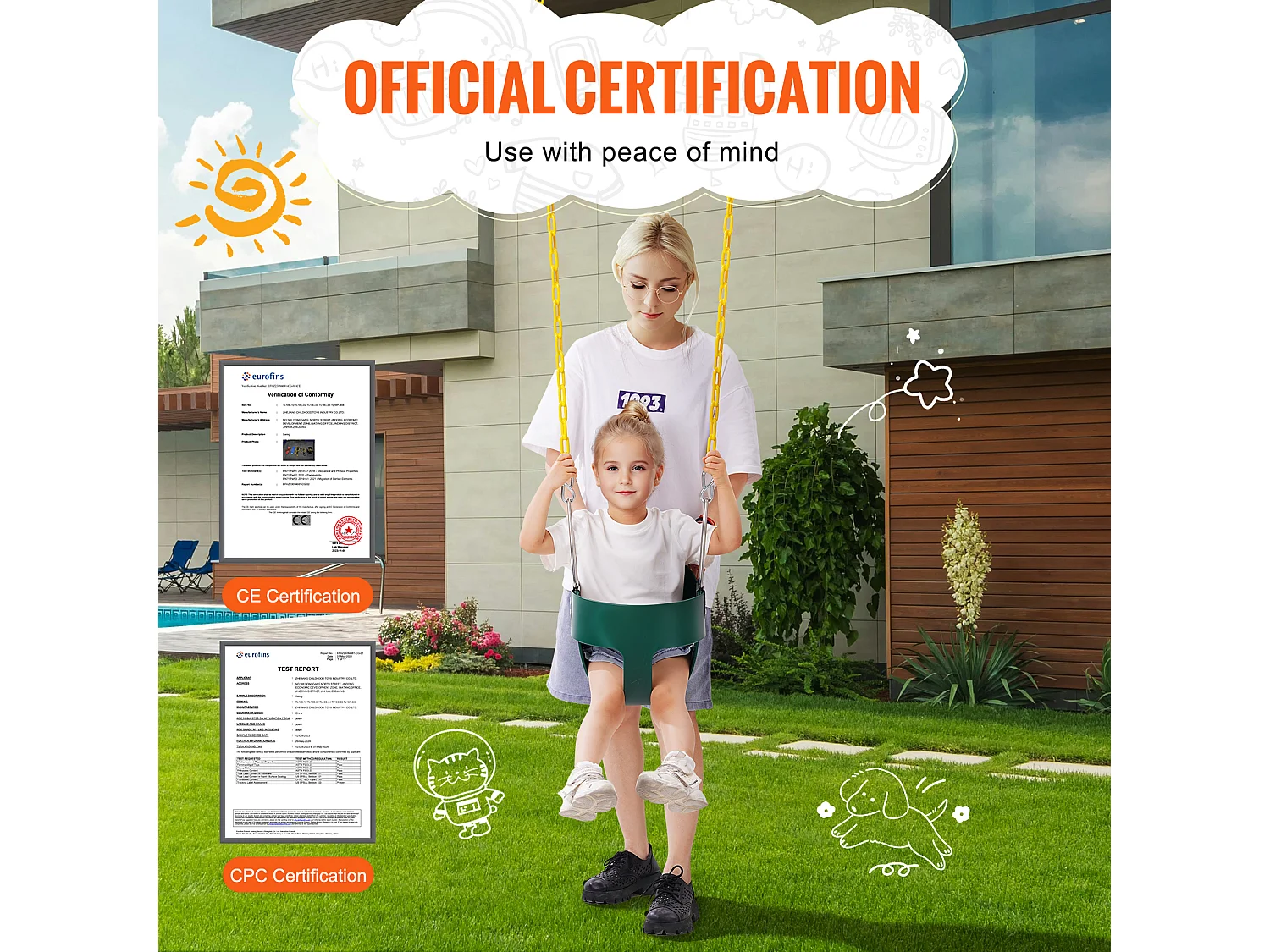 Siège de Balançoire pour Tout-Petits SucceBuy, Dossier Haut, Baquet Complet, Capacité de 68 kg, Balançoire pour Bébé