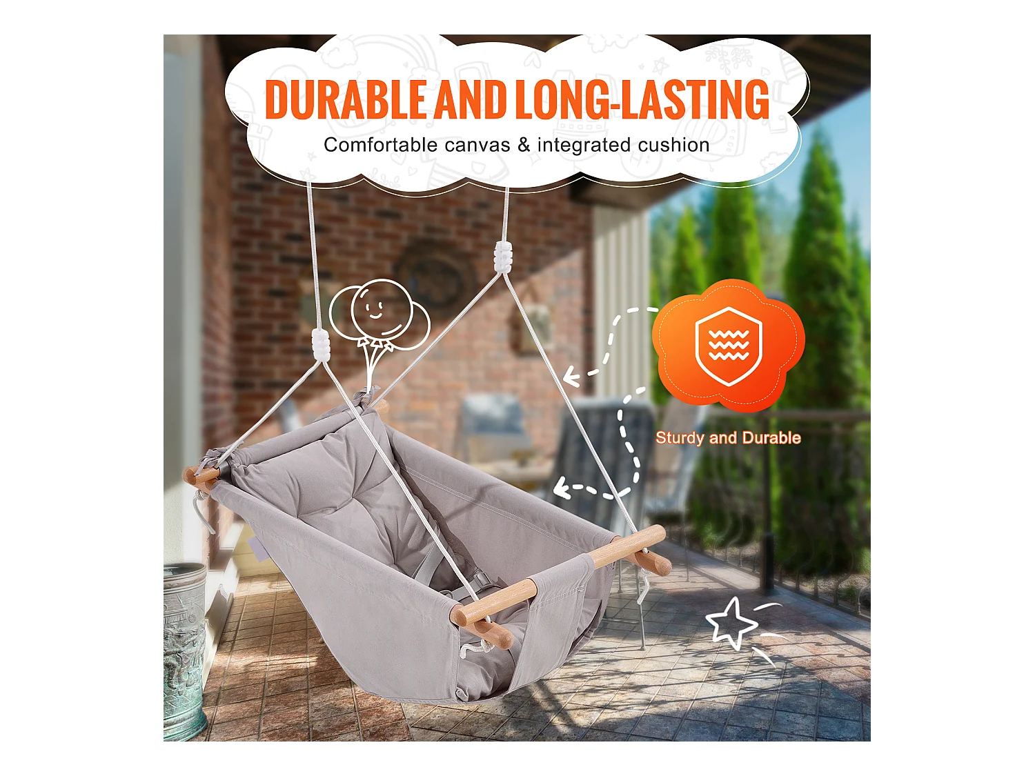 Siège de Balançoire Hamac en Toile SucceBuy, Balançoire pour Bébé à 3 Modes, Harnais à 5 Points, Utilisation Intérieure/Extérieure