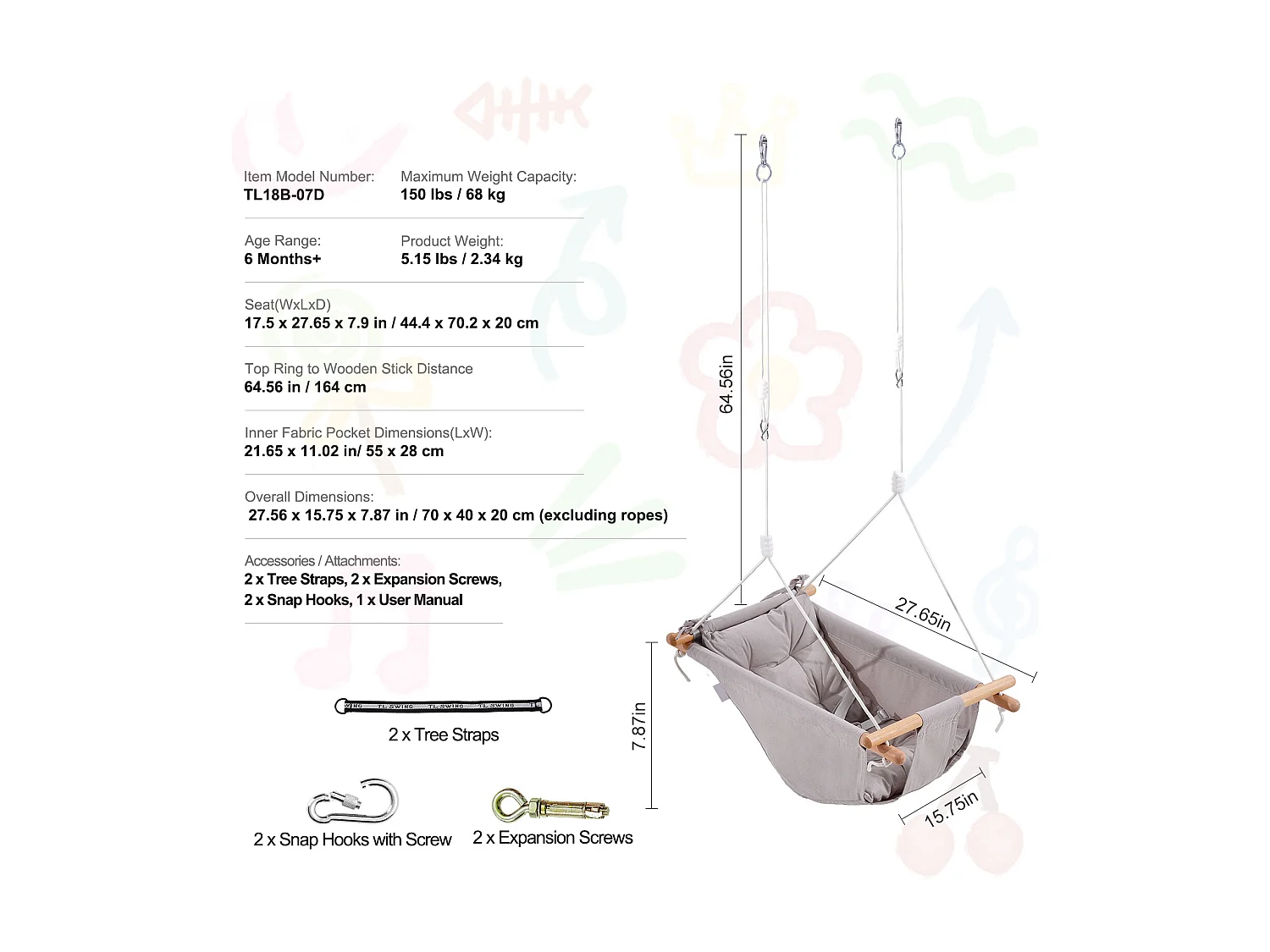 Siège de Balançoire Hamac en Toile SucceBuy, Balançoire pour Bébé à 3 Modes, Harnais à 5 Points, Utilisation Intérieure/Extérieure