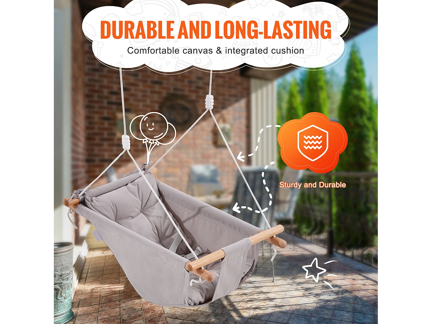 Siège de Balançoire Hamac en Toile SucceBuy, Balançoire pour Bébé à 3 Modes, Harnais à 5 Points, Utilisation Intérieure/Extérieure