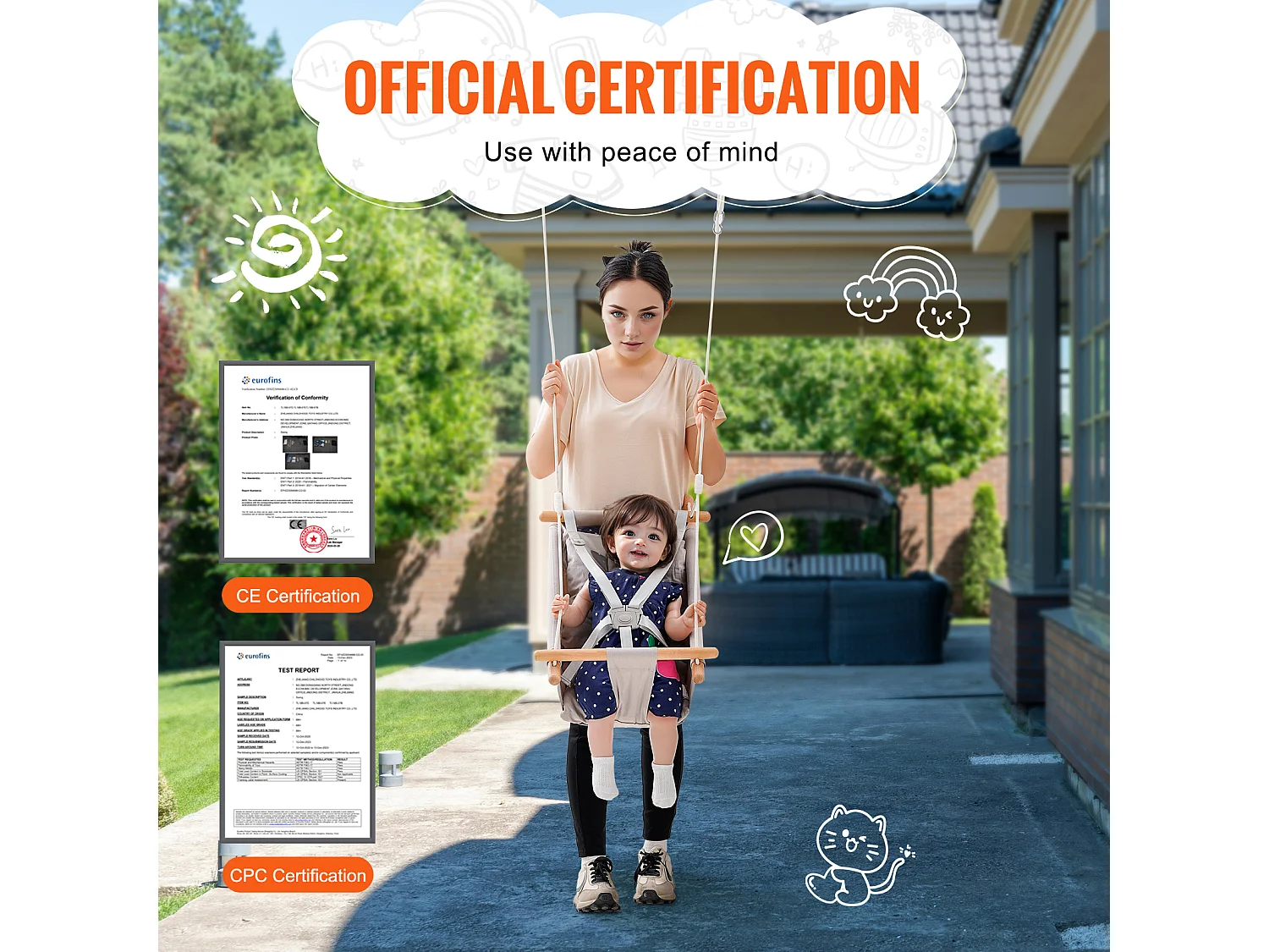 Siège de Balançoire Hamac en Toile SucceBuy, Balançoire pour Bébé à 3 Modes, Harnais à 5 Points, Utilisation Intérieure/Extérieure