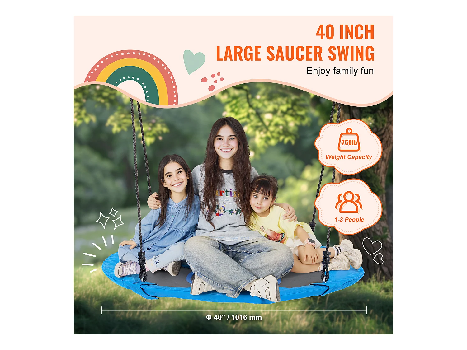 Balançoire Nid d’Oiseau SucceBuy 101.6cm Balançoire soucoupe Capacité 340.2kg 900D Oxford Bleu