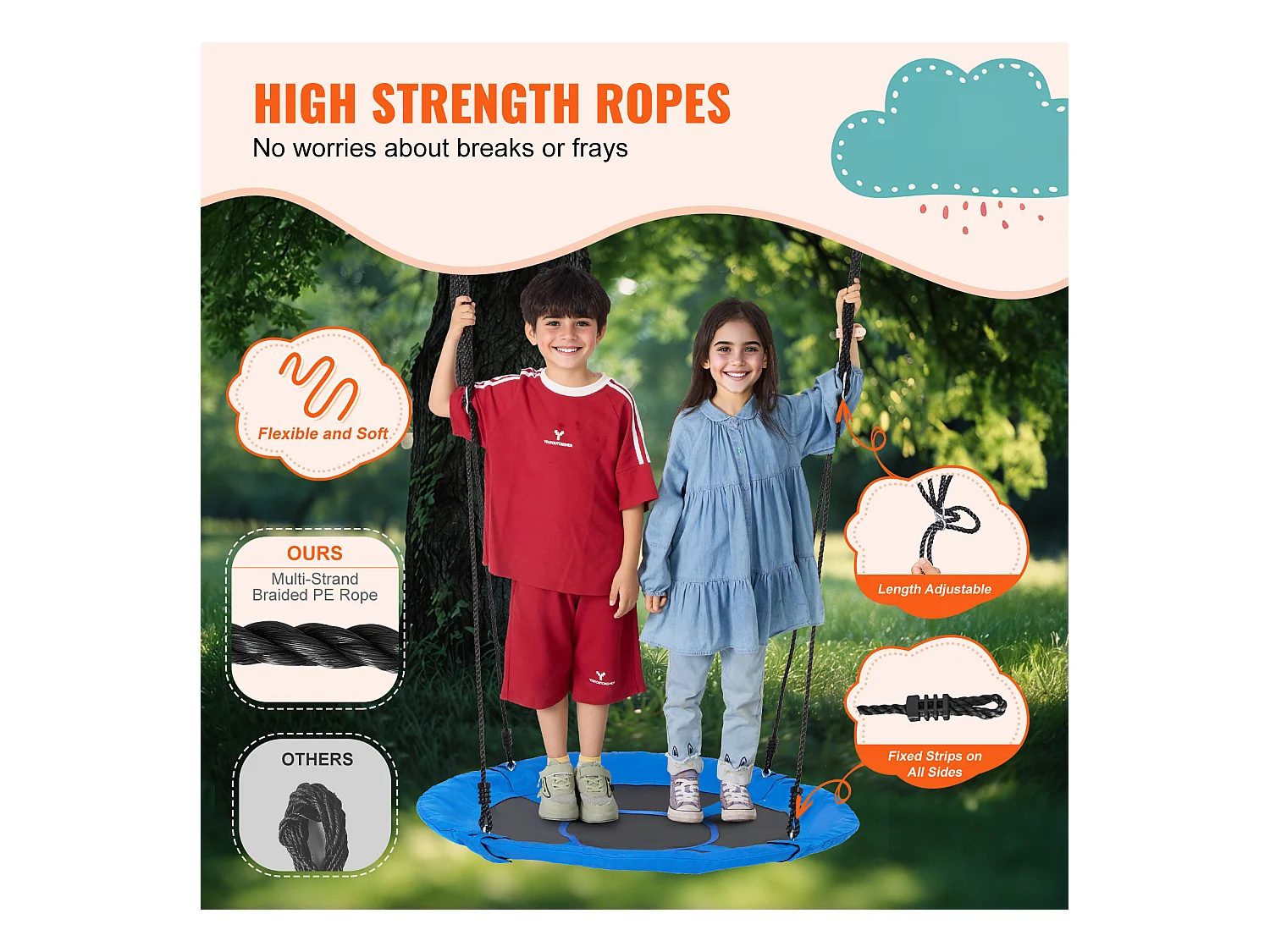 Balançoire Nid d’Oiseau SucceBuy 101.6cm Balançoire soucoupe Capacité 340.2kg 900D Oxford Bleu