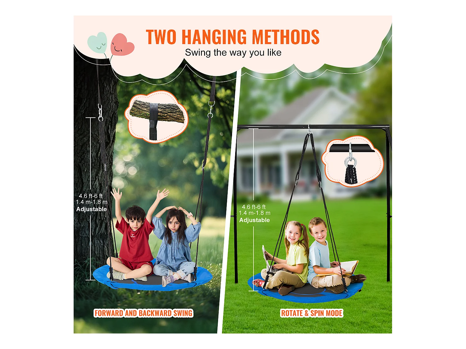 Balançoire Nid d’Oiseau SucceBuy 101.6cm Balançoire soucoupe Capacité 340.2kg 900D Oxford Bleu