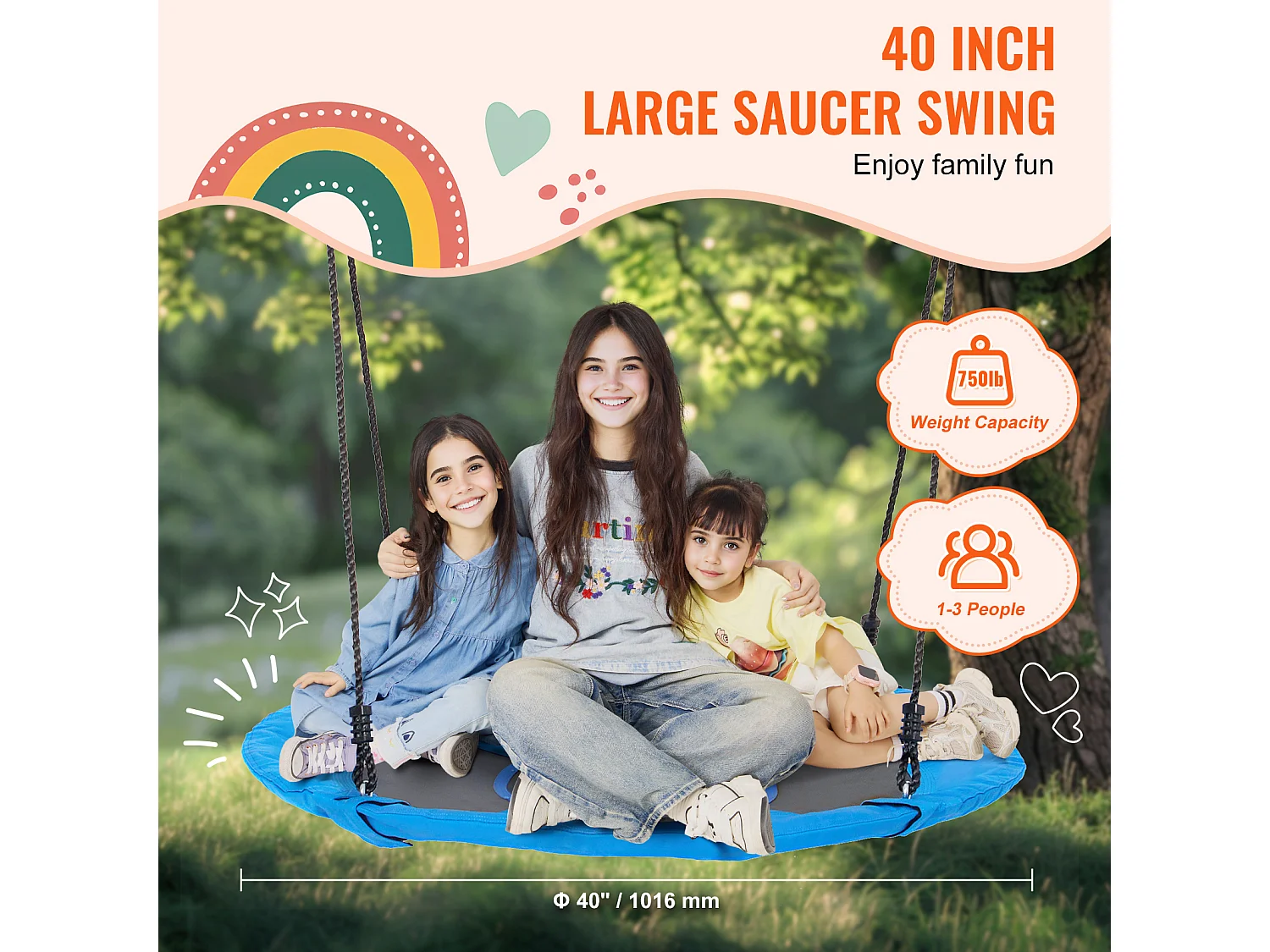 Balançoire Nid d’Oiseau SucceBuy 101.6cm Balançoire soucoupe Capacité 340.2kg 900D Oxford Bleu