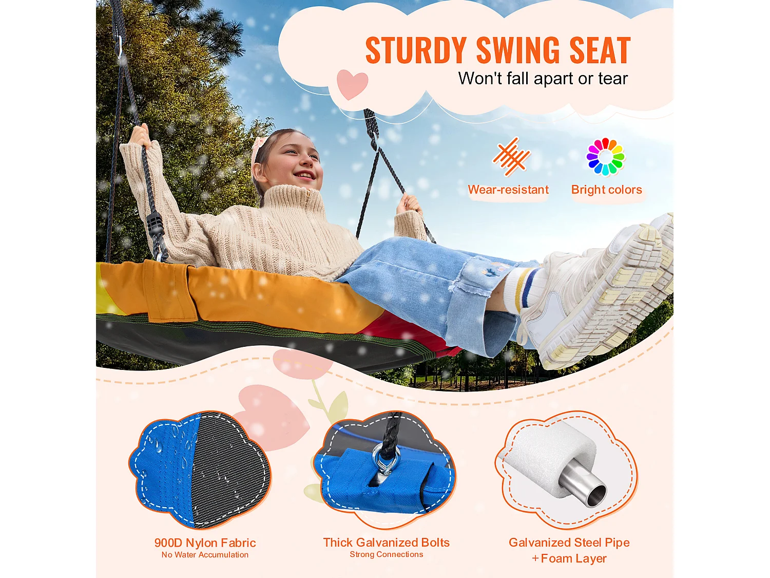 Balançoire Nid d’Oiseau SucceBuy 101.6cm Balançoire soucoupe Capacité 340.2kg 900D Oxford Bleu