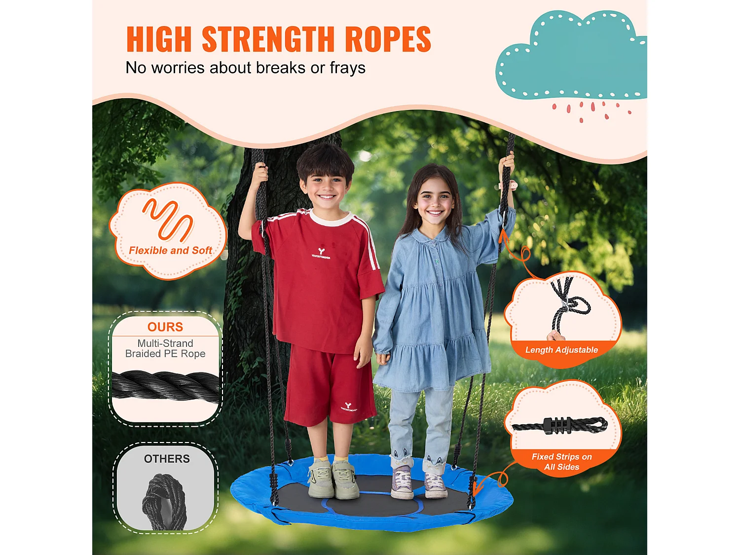 Balançoire Nid d’Oiseau SucceBuy 101.6cm Balançoire soucoupe Capacité 340.2kg 900D Oxford Bleu