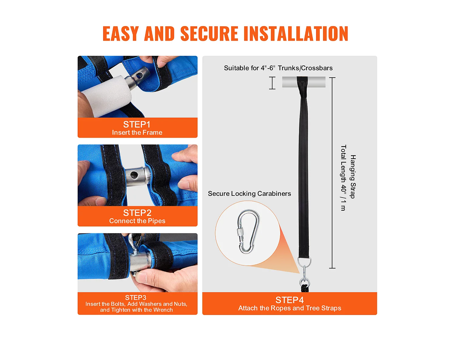 Balançoire Nid d’Oiseau SucceBuy 101.6cm Balançoire soucoupe Capacité 340.2kg 900D Oxford Bleu