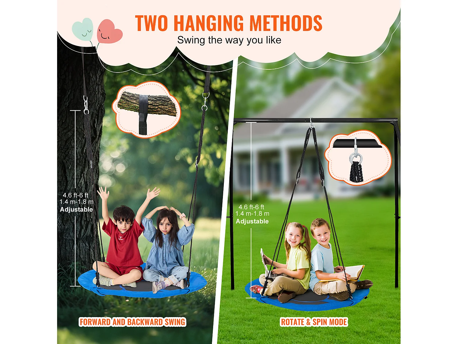 Balançoire Nid d’Oiseau SucceBuy 101.6cm Balançoire soucoupe Capacité 340.2kg 900D Oxford Bleu