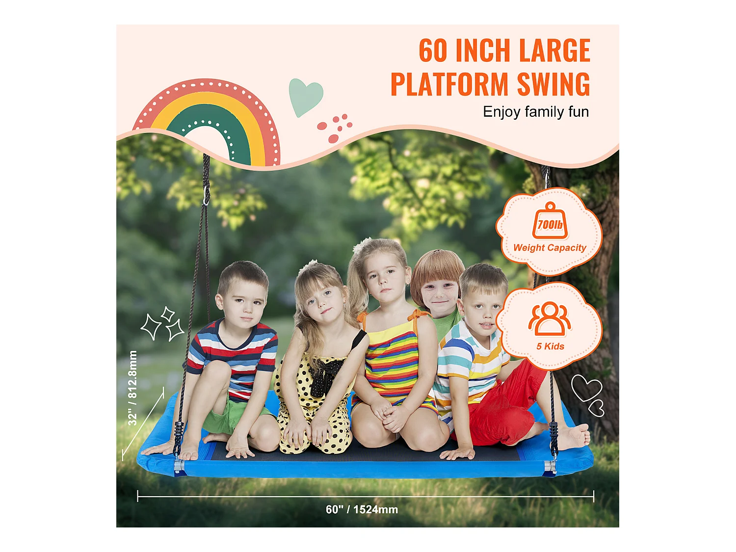 Columpio De Plataforma SucceBuy De 152,4 Cm, Columpio De Árbol Para Niños, Capacidad De 317,5 Kg