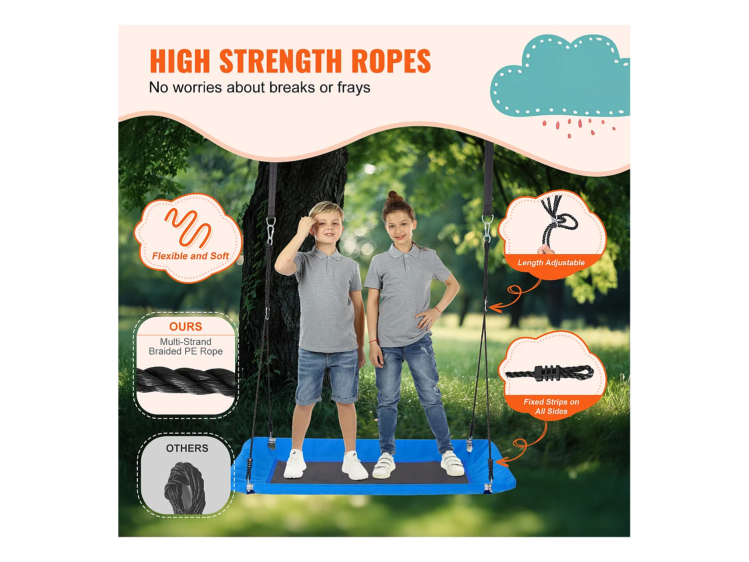 Columpio De Plataforma SucceBuy De 152,4 Cm, Columpio De Árbol Para Niños, Capacidad De 317,5 Kg