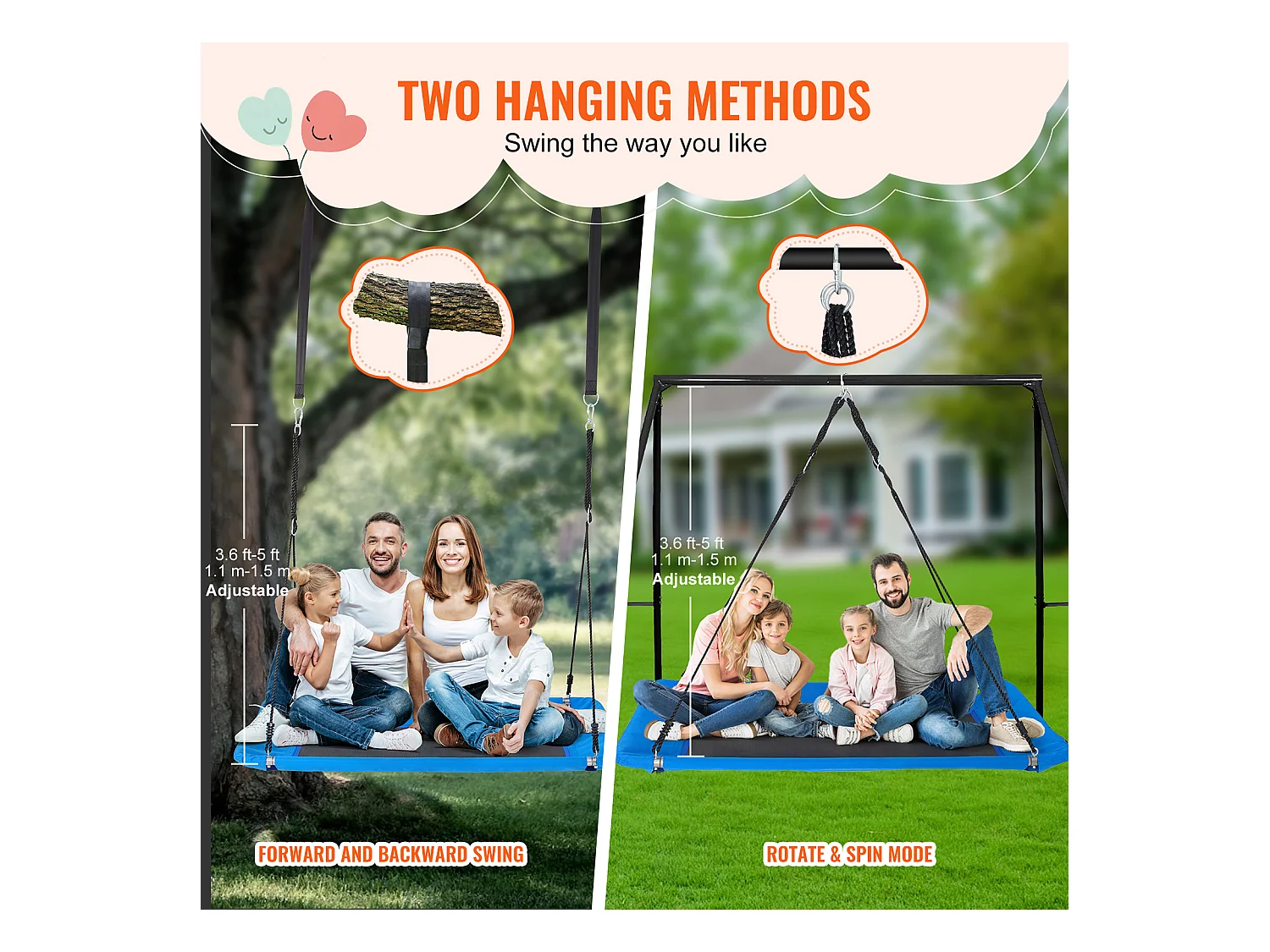 Columpio De Plataforma SucceBuy De 152,4 Cm, Columpio De Árbol Para Niños, Capacidad De 317,5 Kg