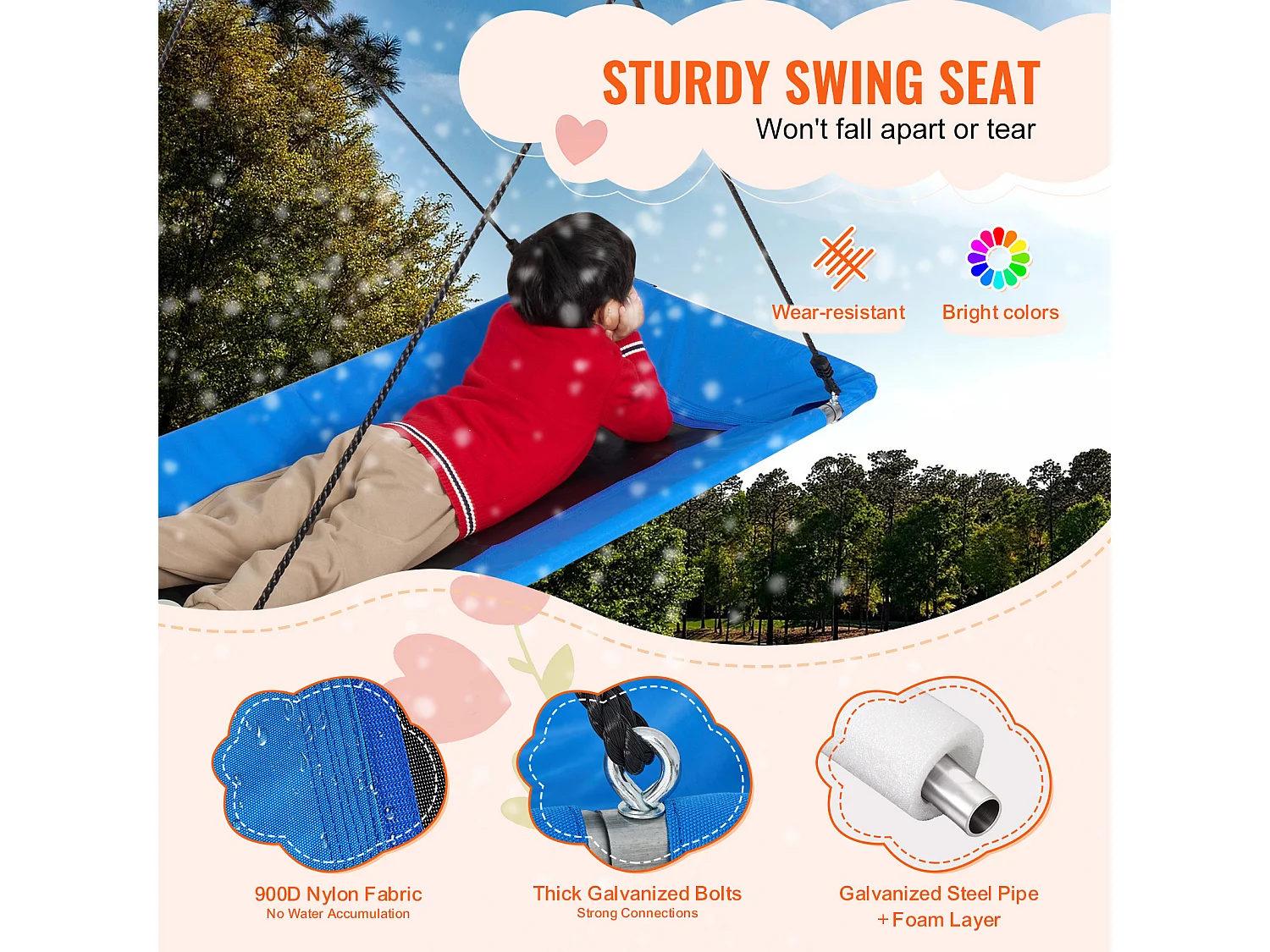 Balançoire à Plateforme SucceBuy de 152.4cm, Balançoire d'Arbre pour Enfants, Capacité de 317.5kg