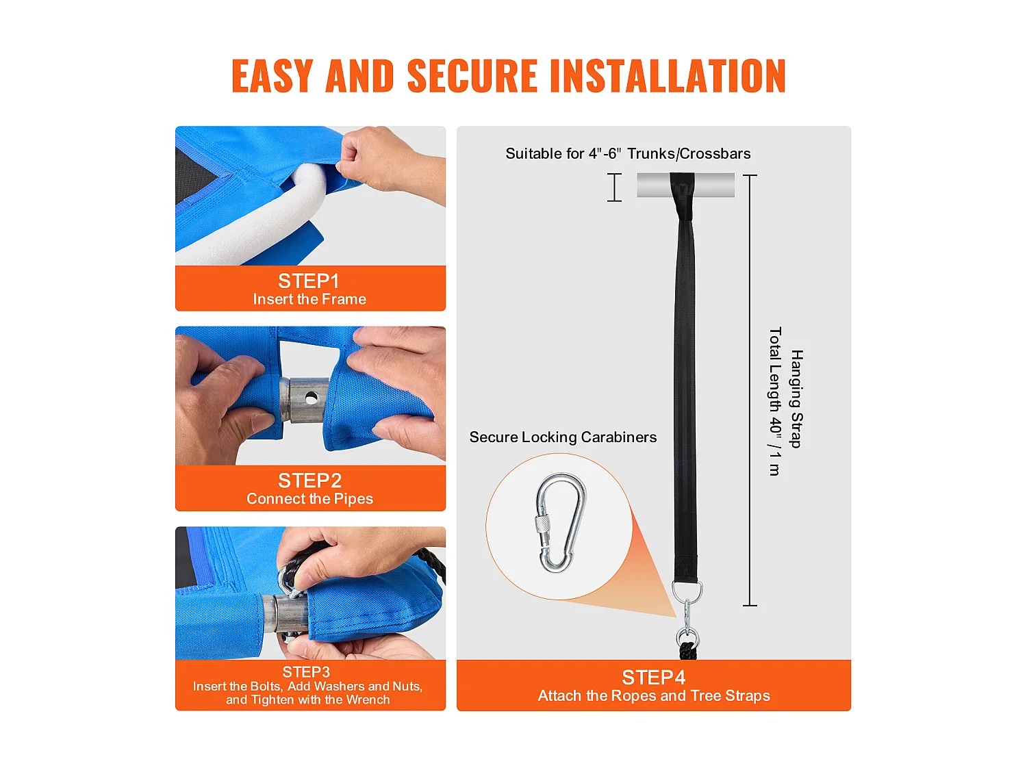 Balançoire à Plateforme SucceBuy de 152.4cm, Balançoire d'Arbre pour Enfants, Capacité de 317.5kg